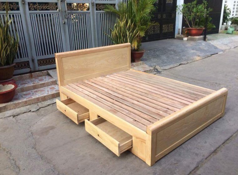 Giường gỗ tự nhiên giá rẻ